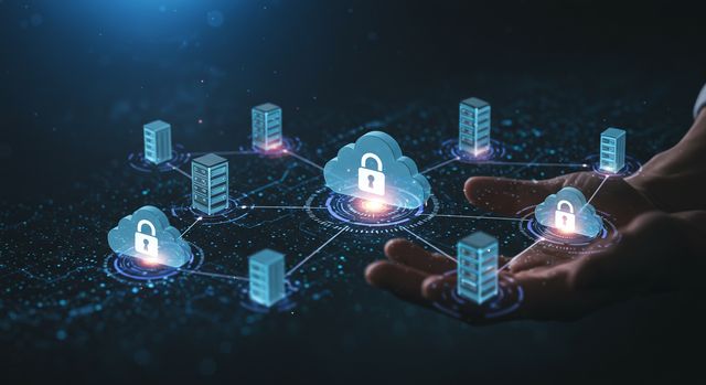 Symbolische Darstellung eines sicheren Cloud-Backups mit Wiederherstellungsoption