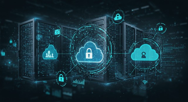 Diagramm einer Hybrid-Cloud-Architektur, die lokale Server und Public Cloud verbindet