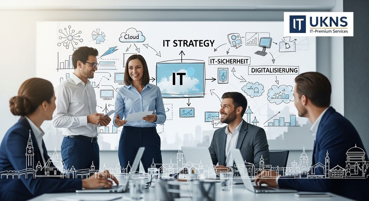 Team bei einer professionellen IT-Beratung am Whiteboard in Leipzig