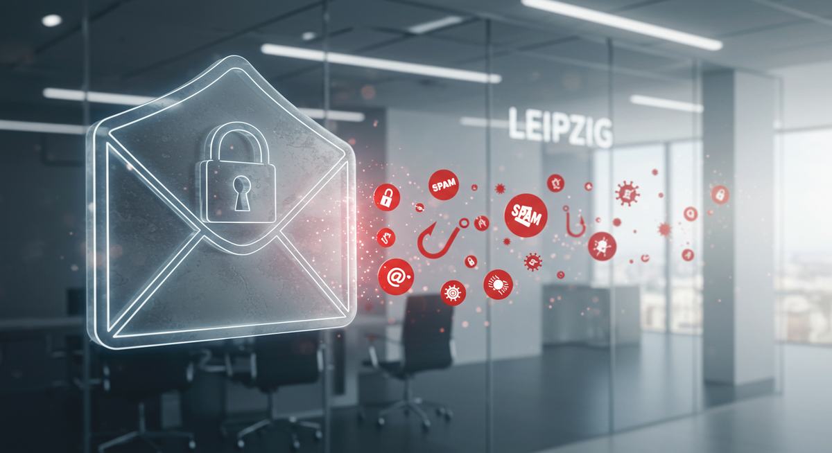 Symbol für Secure Email Services: Ein Briefumschlag mit einem digitalen Sicherheitsschloss